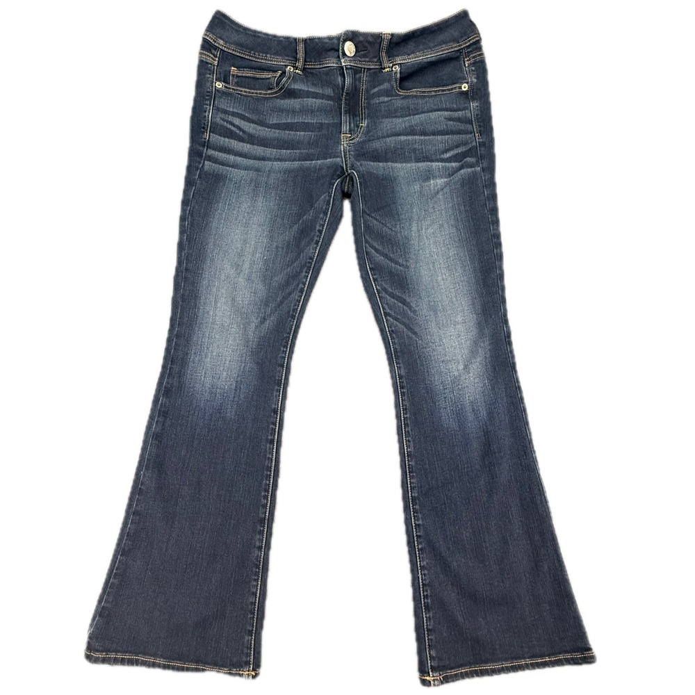 American Eagle Kick Boot Jeans Men 12 Short Blue Super Stretch Dark Wash